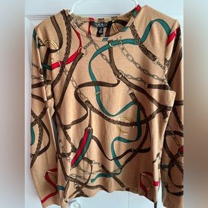 Lauren Ralph Lauren Camel Multi Long Sleeves T-Shirt - Equestrian Sz L